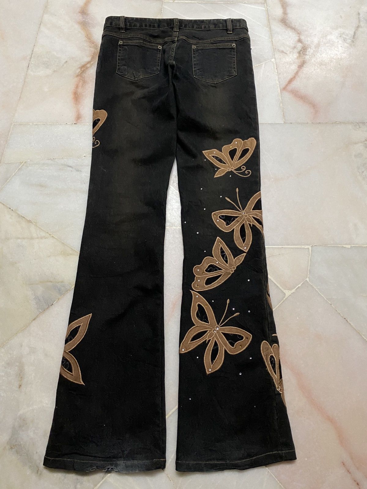 💥Flare💥90s Japanese 3D Embroidery Butterfly Distress jean - 15