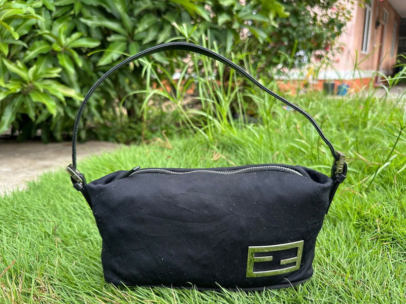 Authentic Fendi Baguette Black Neoprane Shoulder Bag - 1
