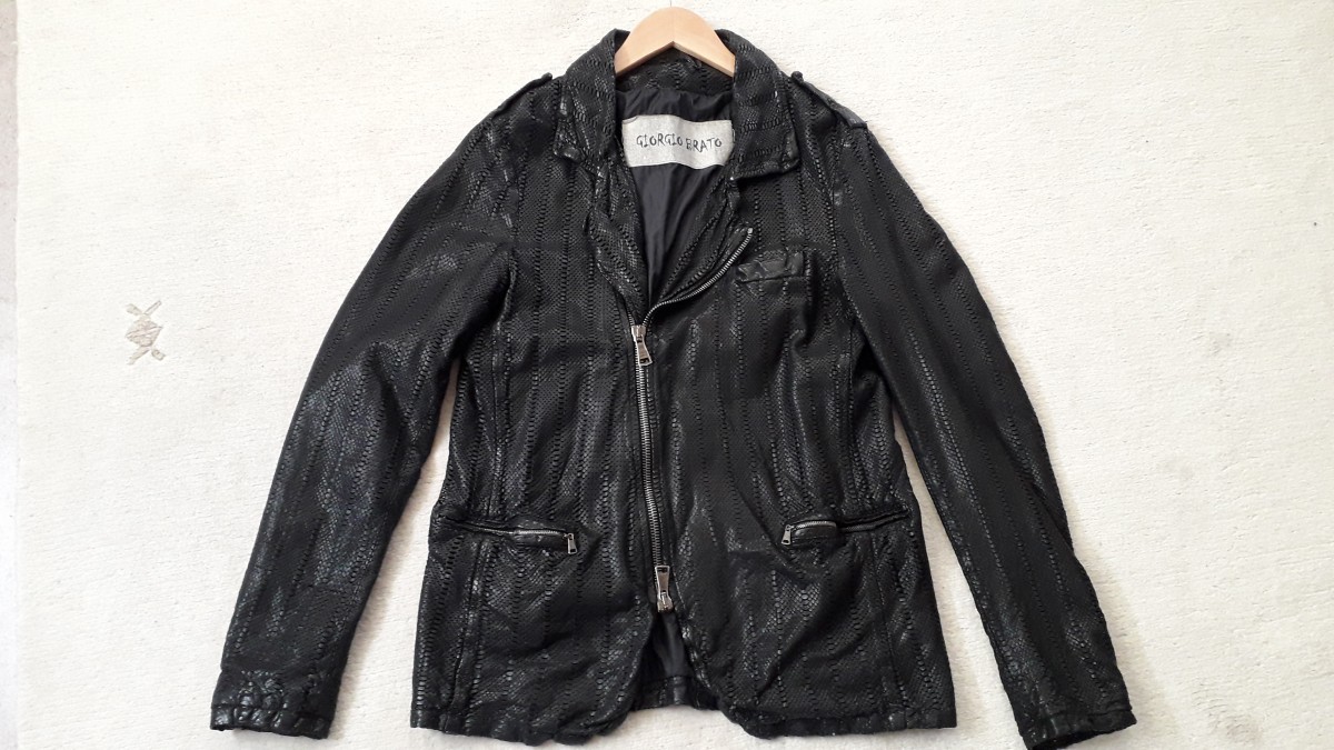 Giorgio Brato - Handmade Black Embossed Detail Leather Jacket Sz 48 - 1