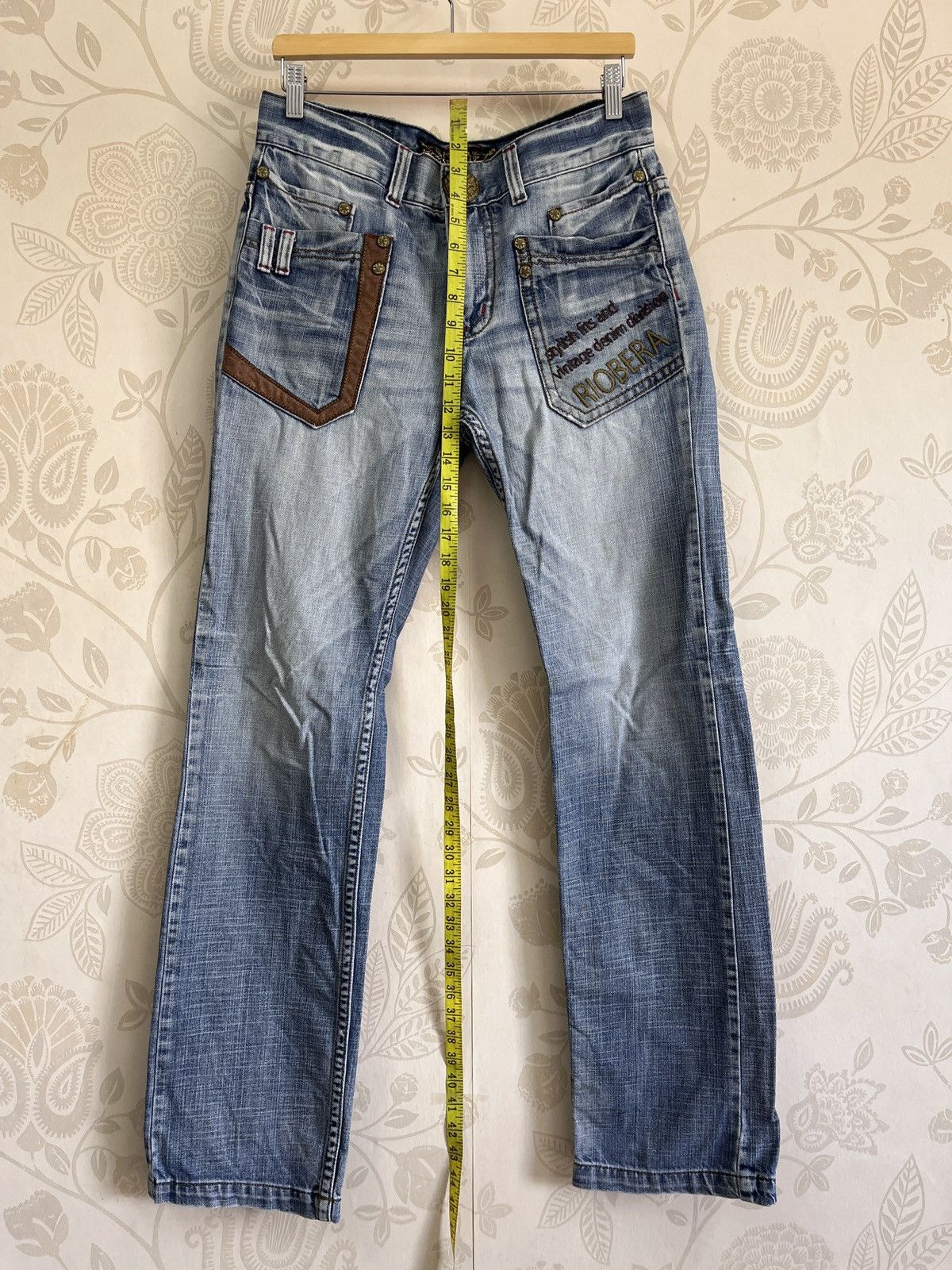 Riobera Vintage Japan Blue Denim Jeans Big Buttons Zipped - 2