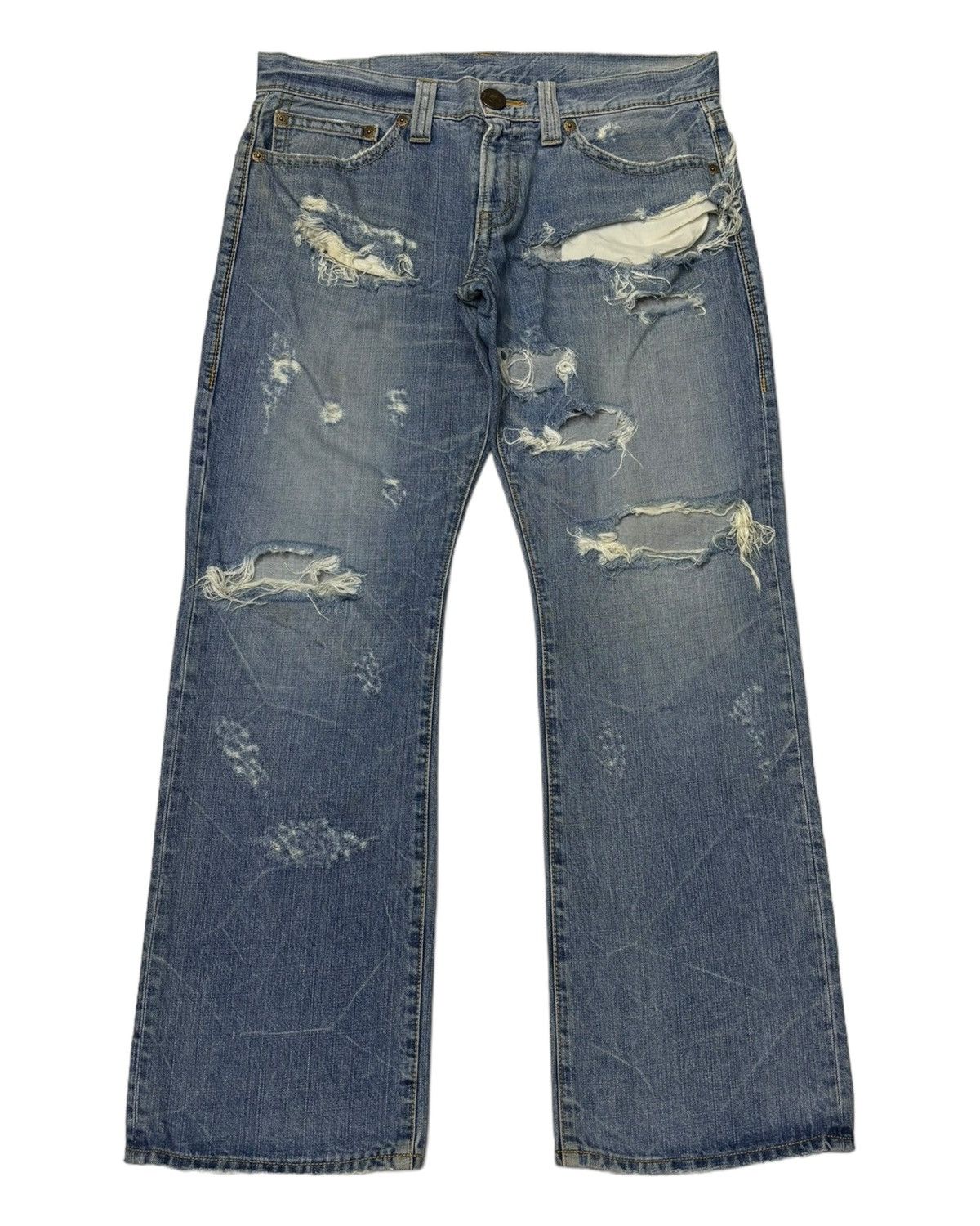 Archival Clothing - VINTAGE CO&LU THRASHED DISTRESS RIPS BAGGY FLARE JEANS - 7