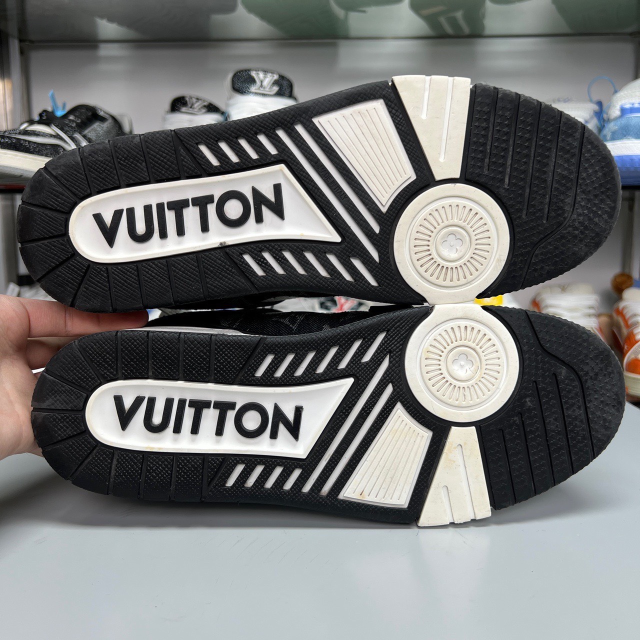  Louis Vuitton LV TRAINER black and white denim sneakers - 7