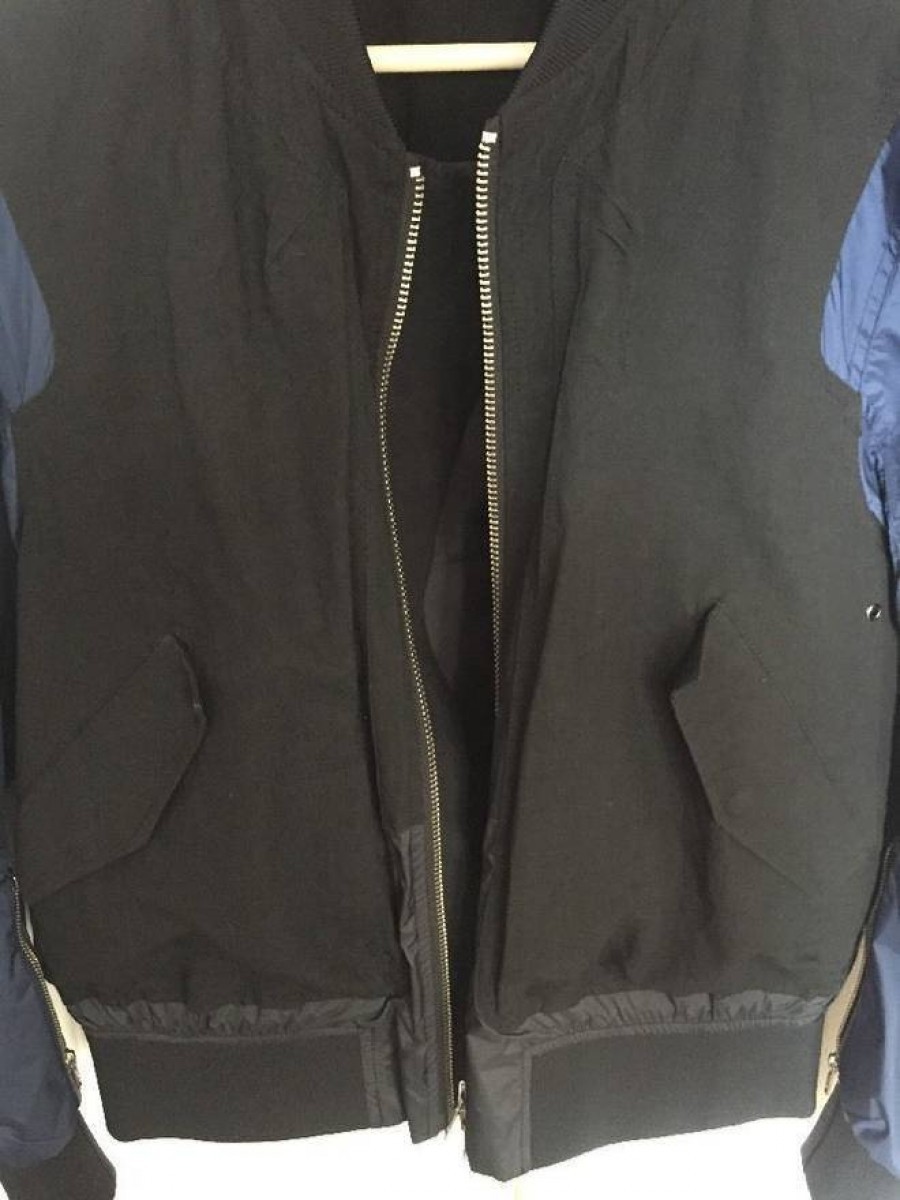 Tim Coppens - RARE Panelled Blue Sleeve Black Bomber Jacket - 8