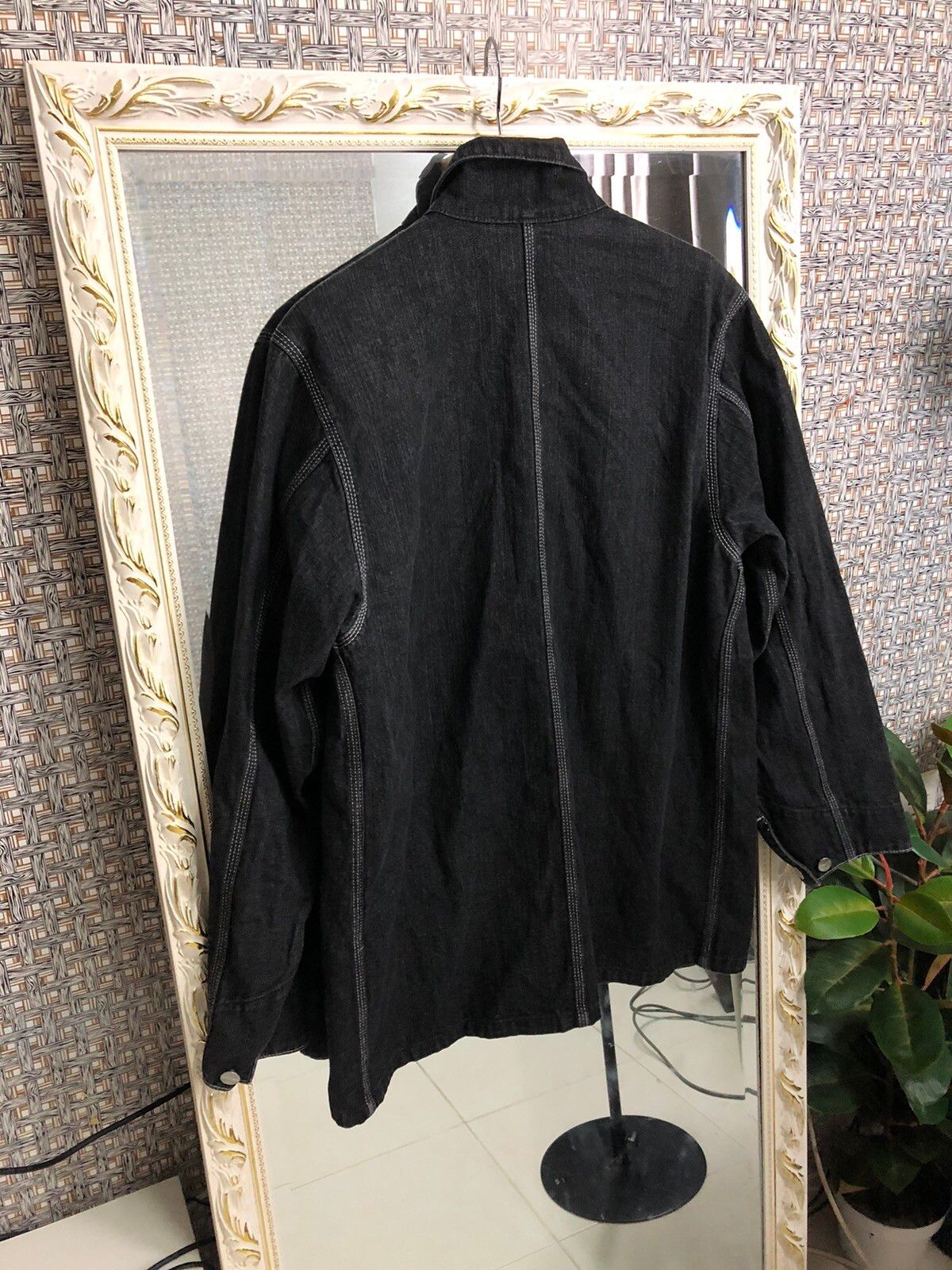 Black Denim Chore Multipocket Workwear Jacket - 3