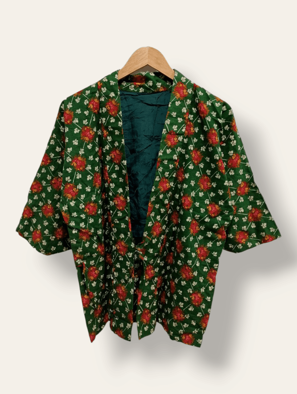 Archival Clothing - Japanese Floral Green Abstract Kimono - 1