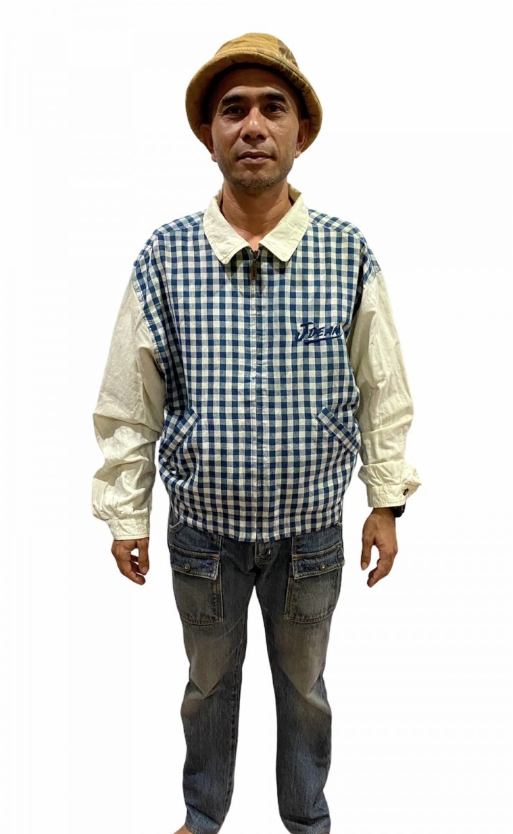 Vintage - Checkered James Dean Linen Cotton Zipper Jacket - 2