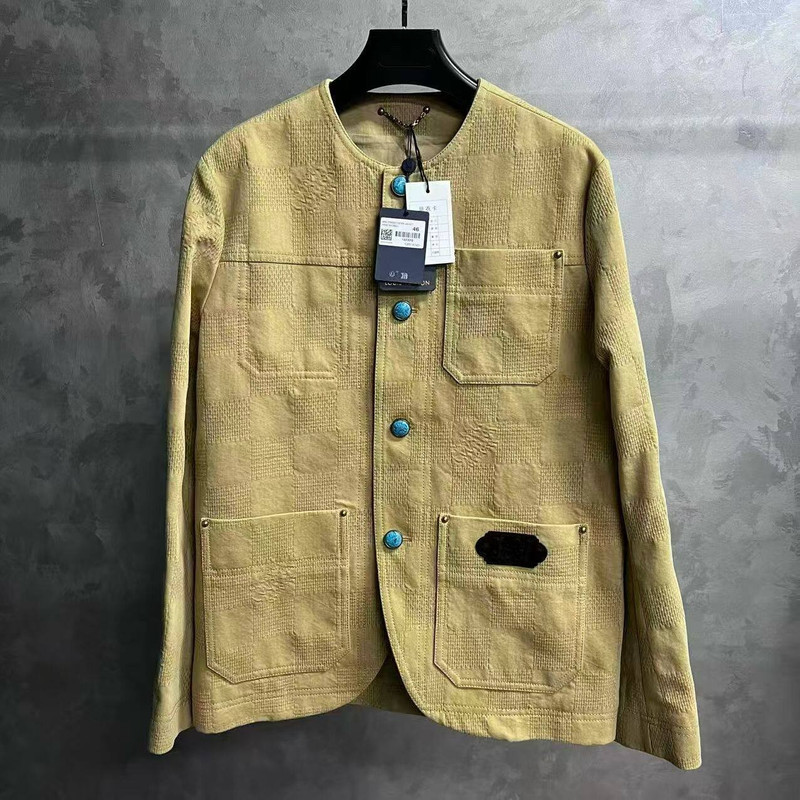 Louis Vuitton 2024 Khaki Letter Jacquard Crewneck Single-Breasted Casual Long-Sleeve Jacket - 1