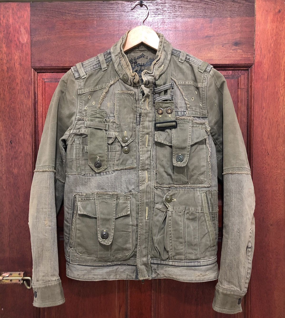 Rare Japanese Brand Multi Pocket Patchwork Utility Jacket - 3