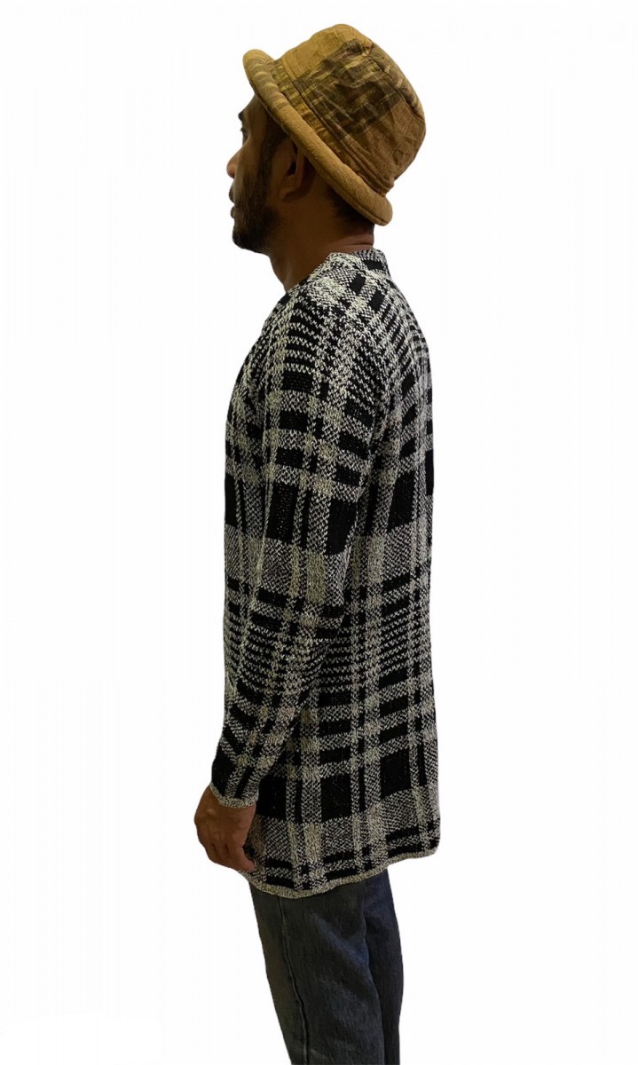 Cardigan - Plaid Checked Open Front Knitted - 6