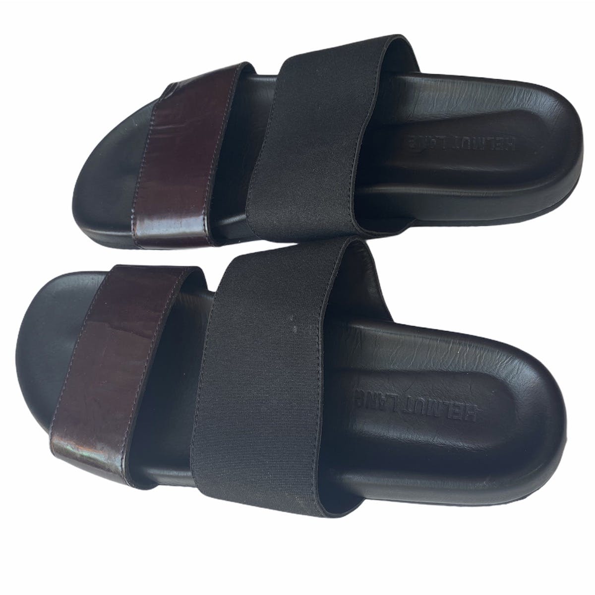 Helmut Lang Leather and Elastic Beach Slide - 1