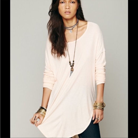 Free People We the Free Rain Drop Hi-Lo Tee in Peaches & Cream - 1