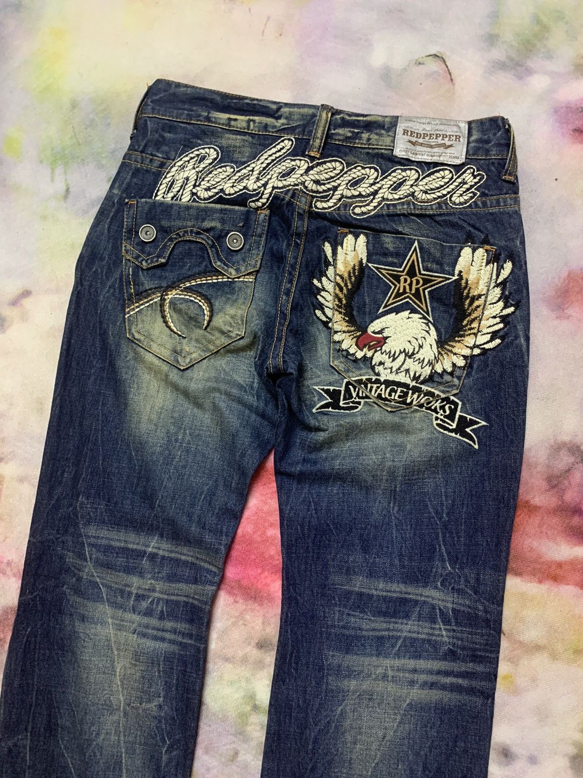 Ed Hardy - RED PEPPER Embroidery Eagle Washed Dirty Denim - 4