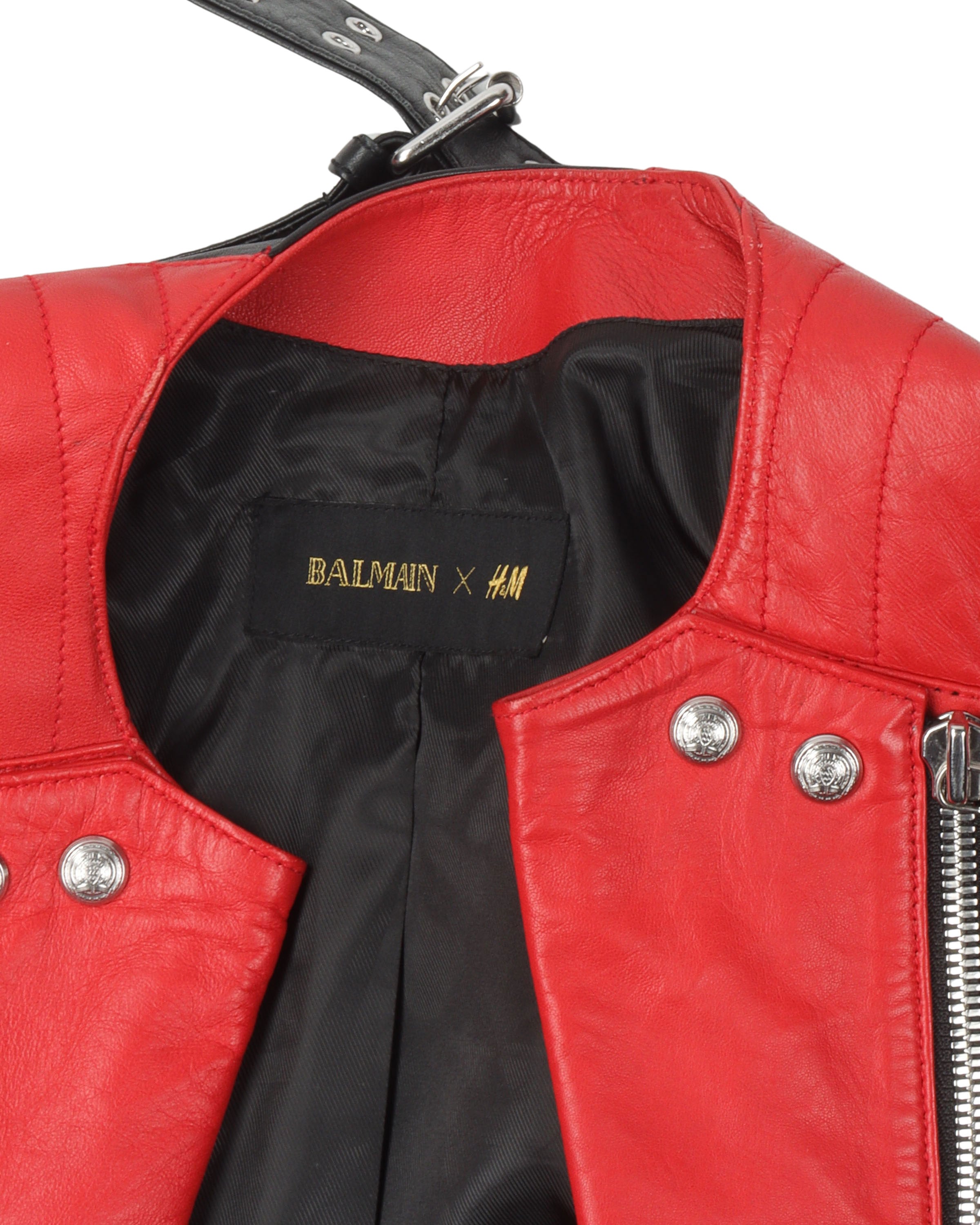 BALMAIN x H&M Biker Leather Jacket in Red and Black (2015) - 2