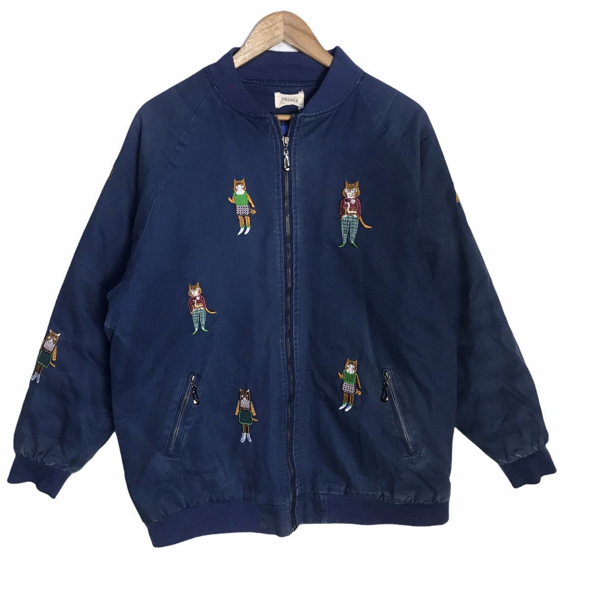 Japanese Brand - Melange embroid multicolor cat bomber jacket - 1