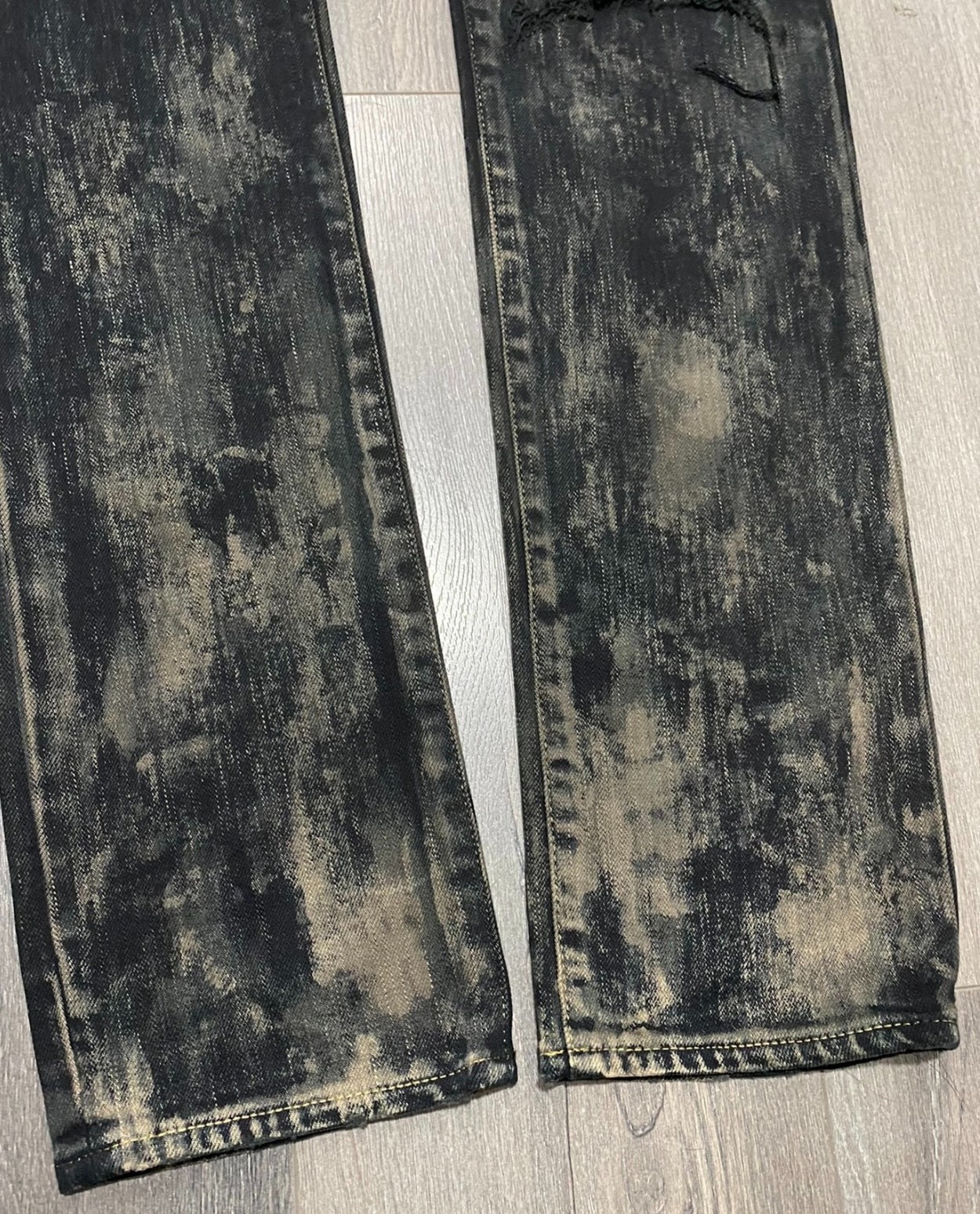 Saint Laurent 15 Years Dirty Washed Yellow Mud Havoc Washed Black Denim Jeans - 6