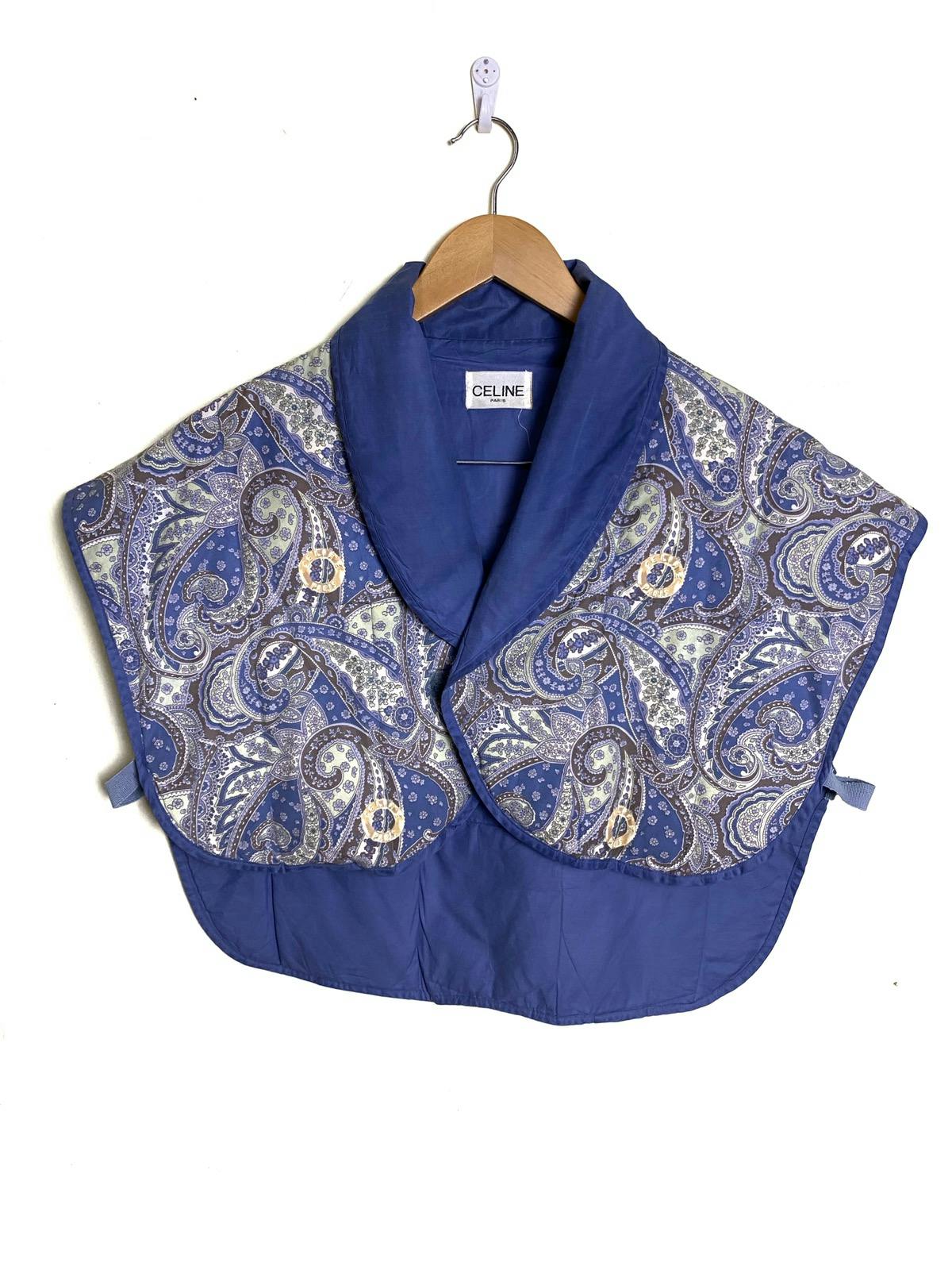 Vintage Celine Blue Paisley Puffer Cropped Vest - 1