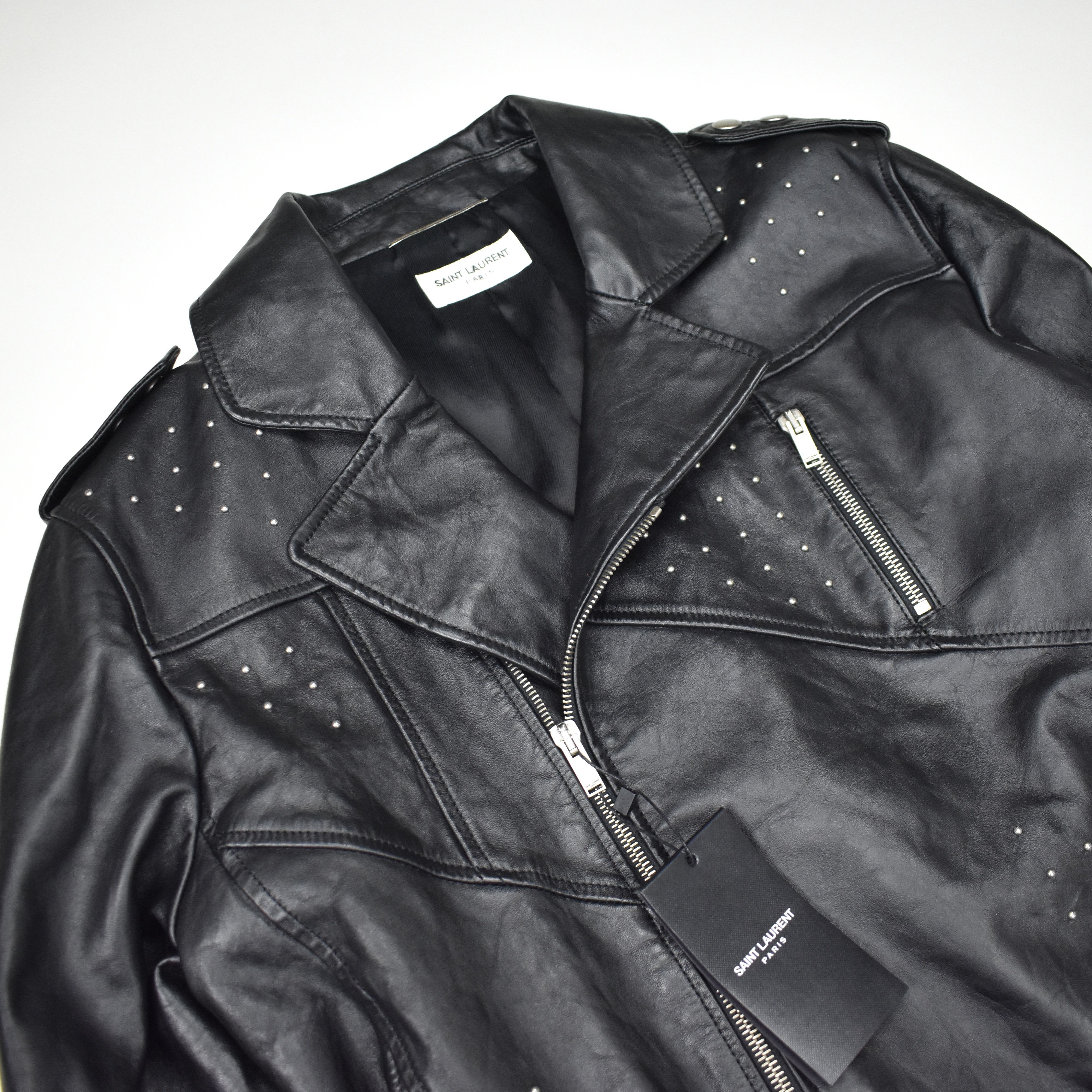 $5.4k YSL Black Studded Calfskin Leather Biker Jacket - 3