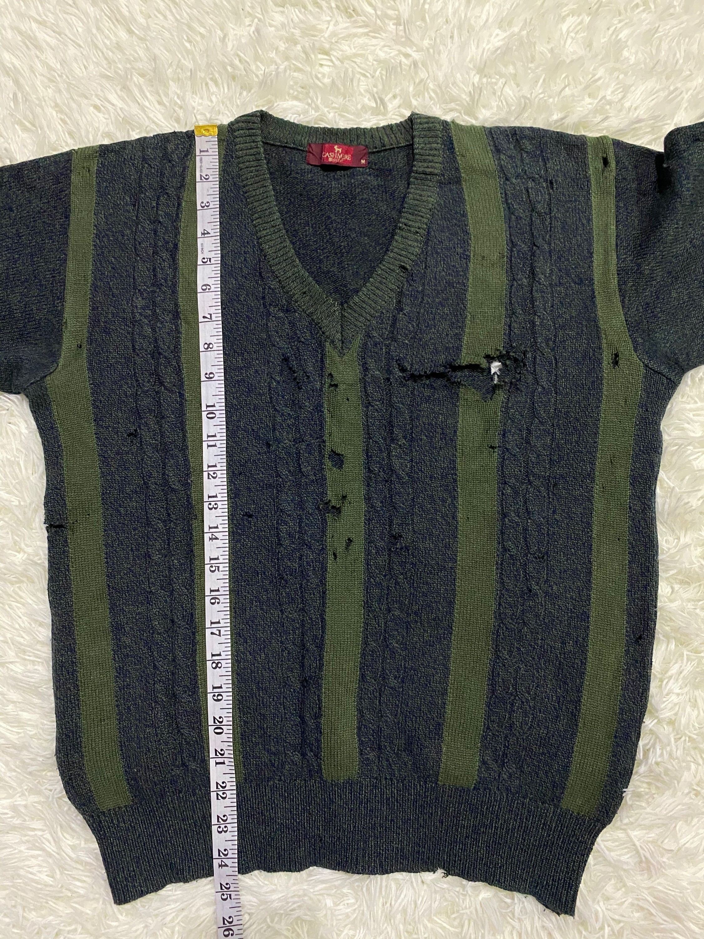Coloured Cable Knit Sweater - Lecent Cashmere Ripped Sweater Grunge Style Made in Japan - 19