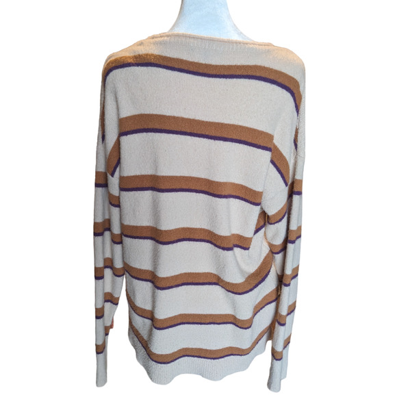 Staccato Striped Beige Knit Soft Sweater Medium - 4