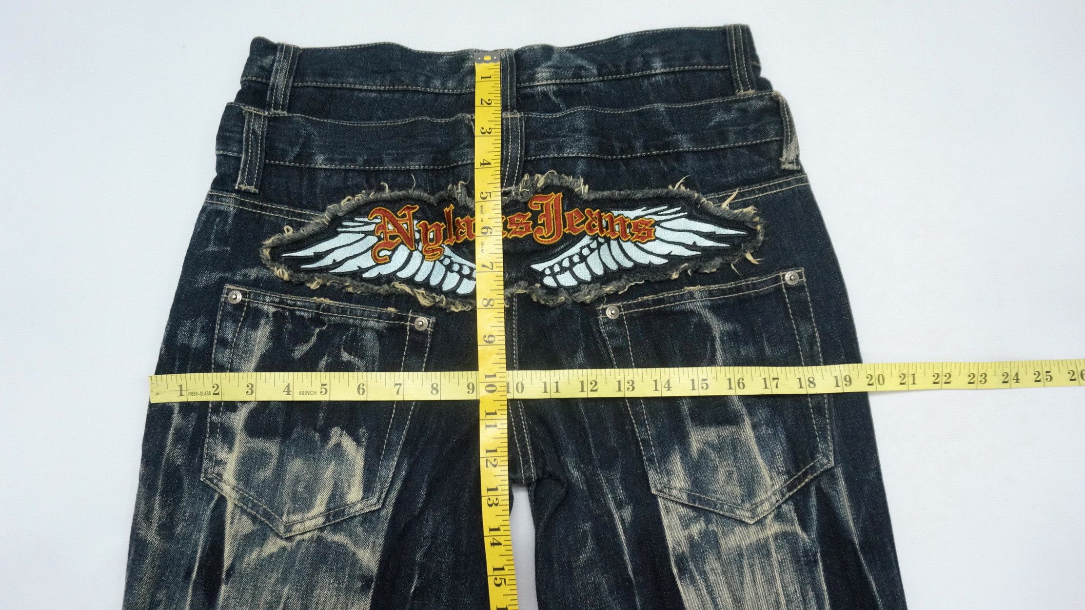 Vintage - Rare Vtg NYLAUS Double waist Acid Wash Spellout Emb Jeans - 14