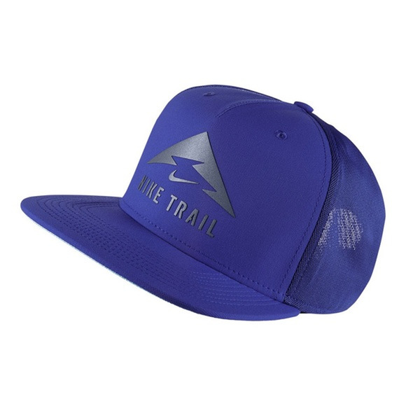Nike Trail Aerobill Trucker Hat Adjustable Strap Mesh Lining Blue Neon Brim - 1
