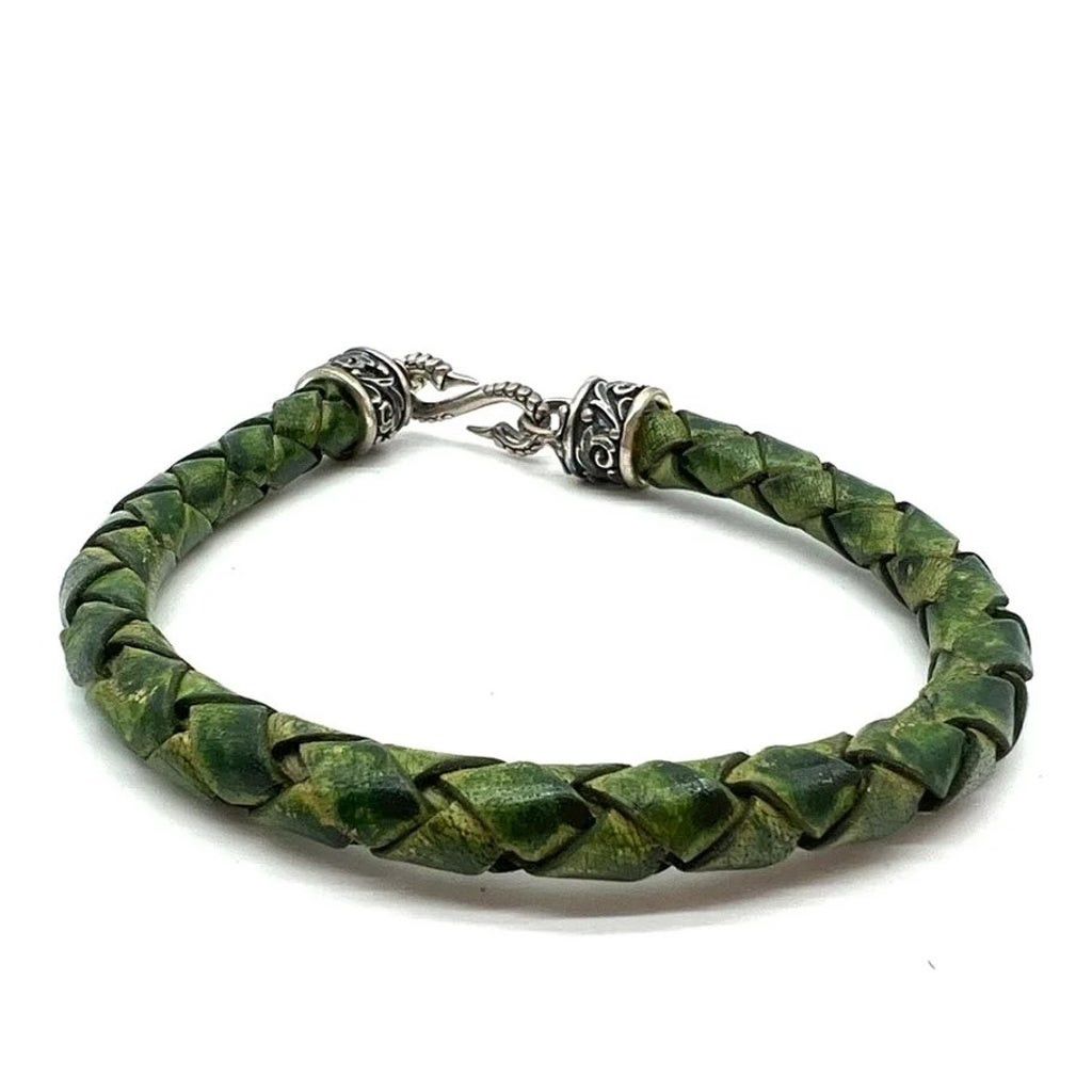 Rockertype braided leather bracelet online with silver clasp