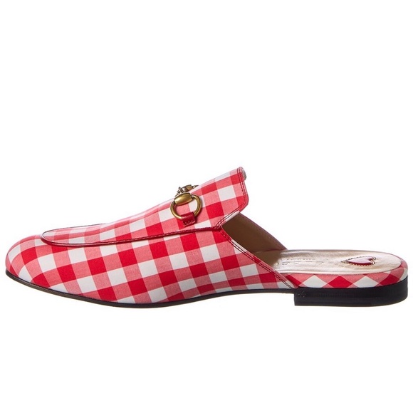 New Gucci Princetown Red White Gingham Plaid Slide Loafer Mule Slipper Flat 8.5 - 2