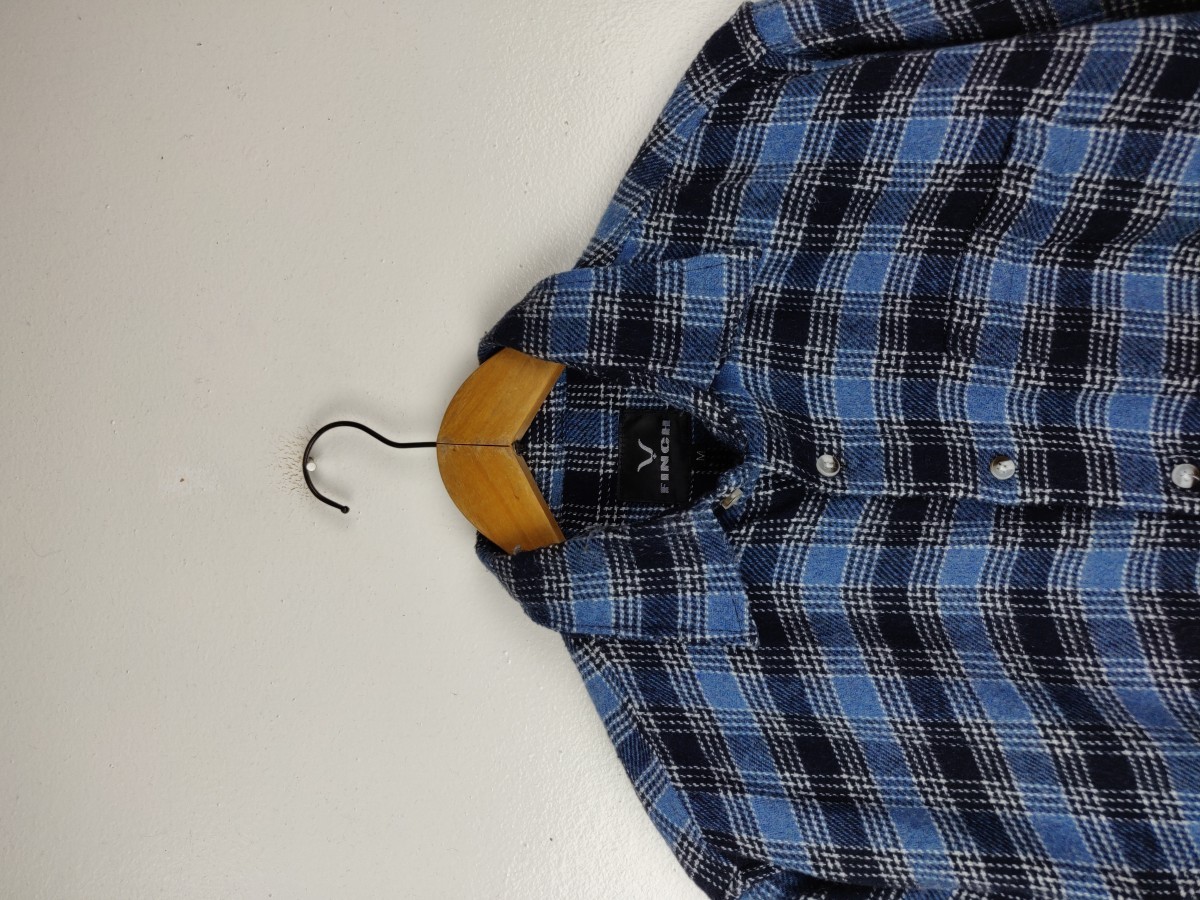 Flannel - Finch Japan Blue Check Button Up Shirt Oxford - 2