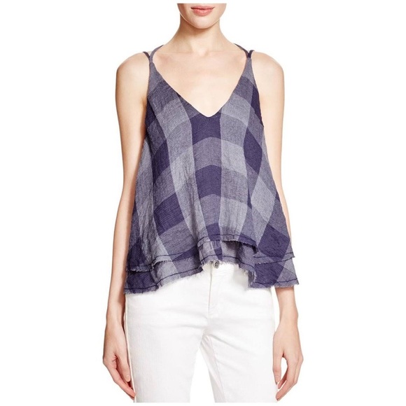 Vintage Havana Navy Plaid Checker Flowy Swing Tank - 1