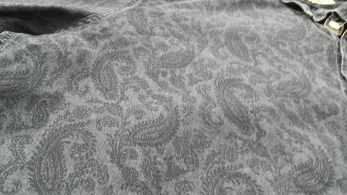 Rare Blue Denim Floral Paisley Pattern Festival Shirt - 7