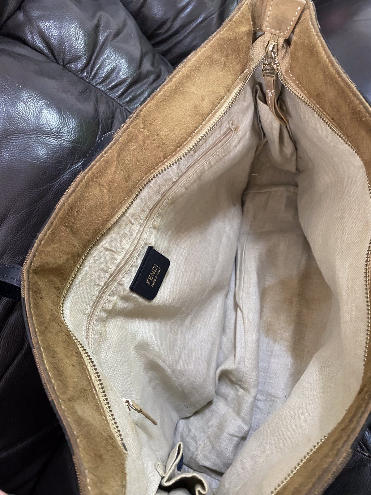 Authentic Fendi Pequin Medium Tobacco Tote Shoulder Bag - 5