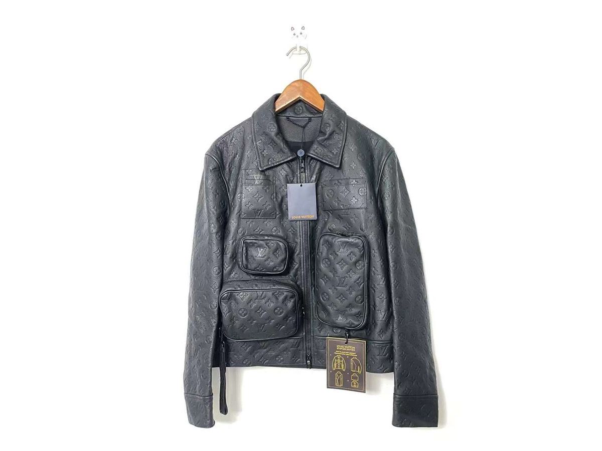 Monogram embossed utility leather jacket - 1