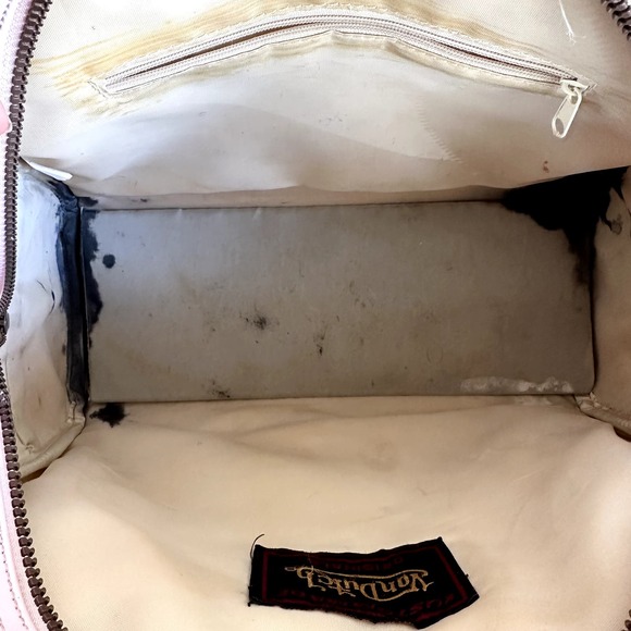 Vintage Von Dutch Leather Bowling Bag Y2k Hand Carry Zip Closure Light Pink - 9