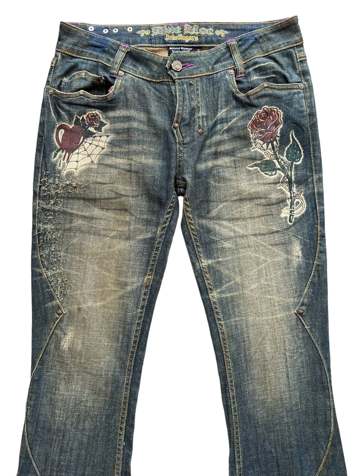 Archival Clothing - Vintage Gotchic Bones Mudwash Punk Flare Denim Jeans 28x33 - 4