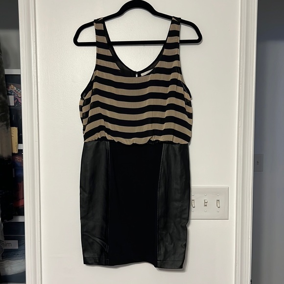 Lush Striped Blouson Dress with Faux Leather Panels - 2