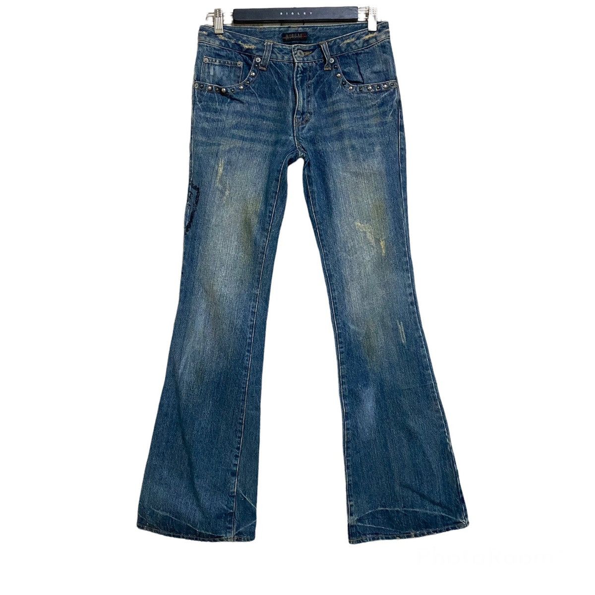 Morgan Homme Distressed Denim Flare Jeans Studded - 2