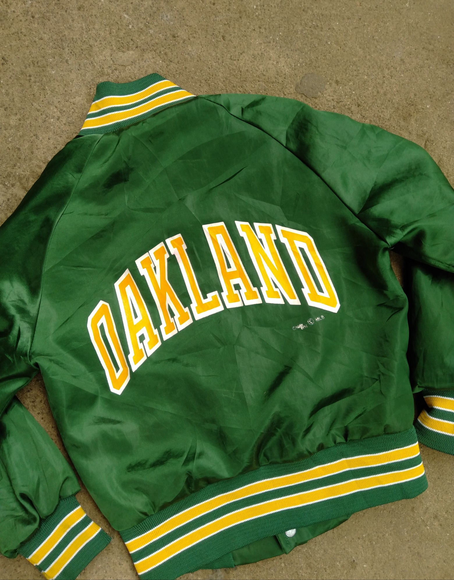 1989 Chalkline Oakland Athletics Arch Spellout vintage satin jacket - 8