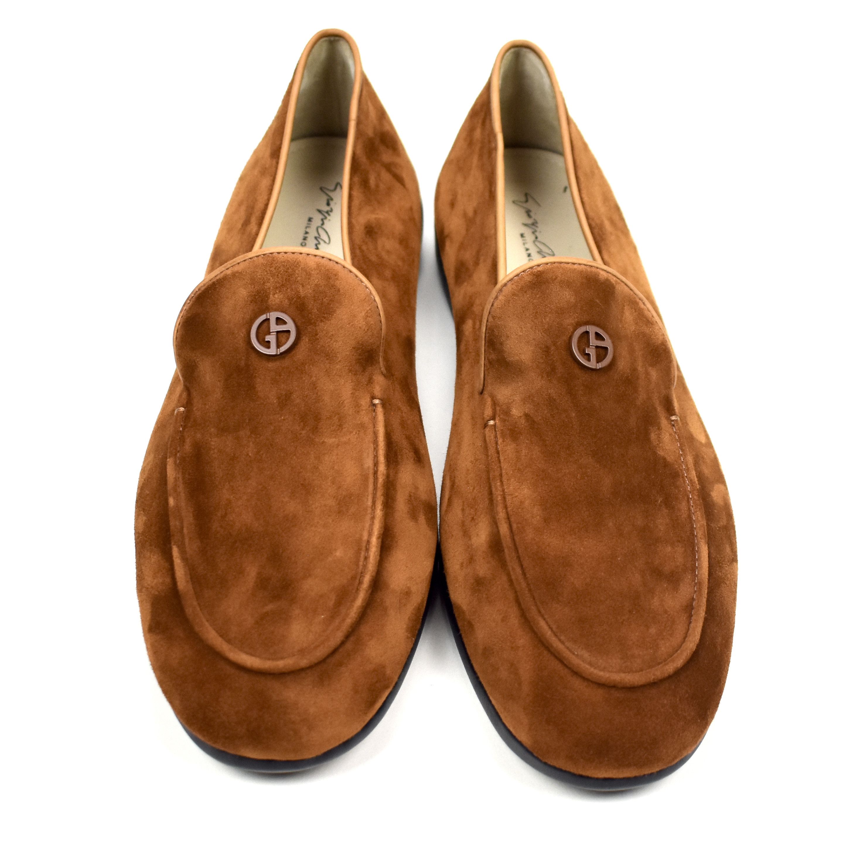 Giorgio Armani Brown Calf Suede Logo Slippers / Loafers - 5