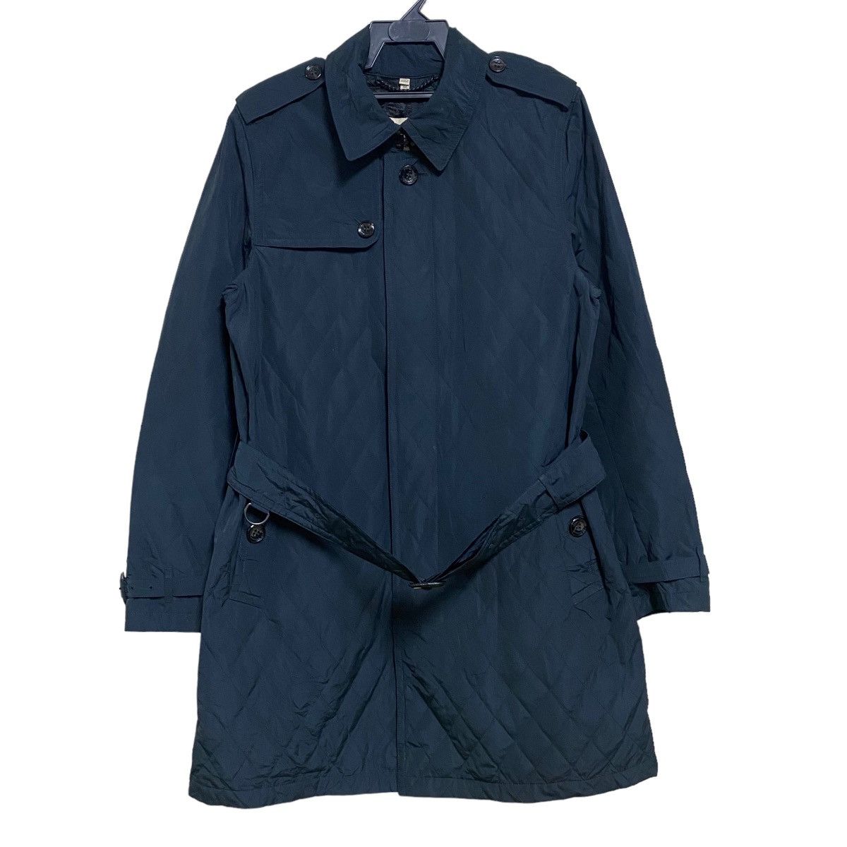 Burberry London Quilted Navy Trench Coat Belted - 1