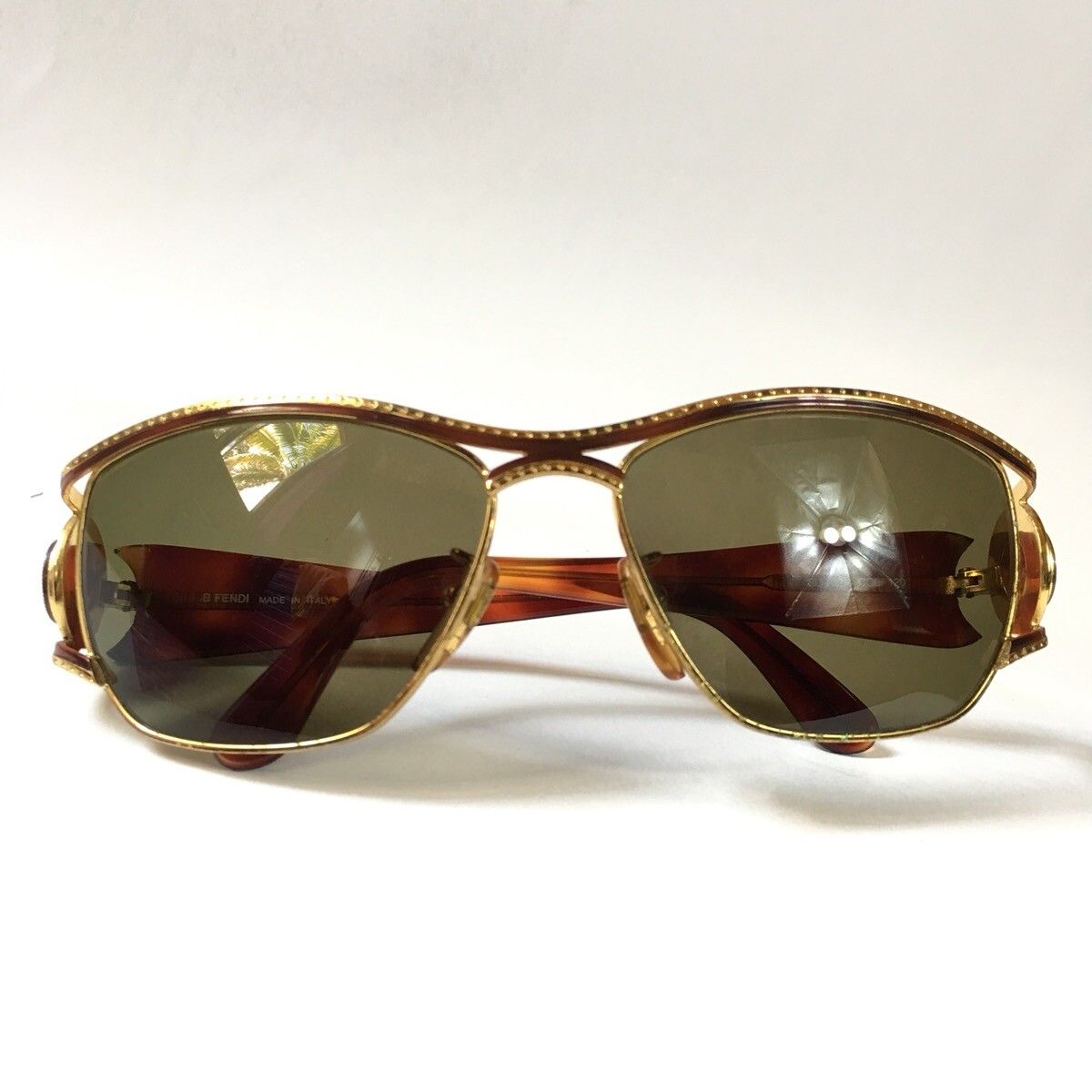 Vintage Fendi FF Gold Tortoise Shell Sunglasses - 1