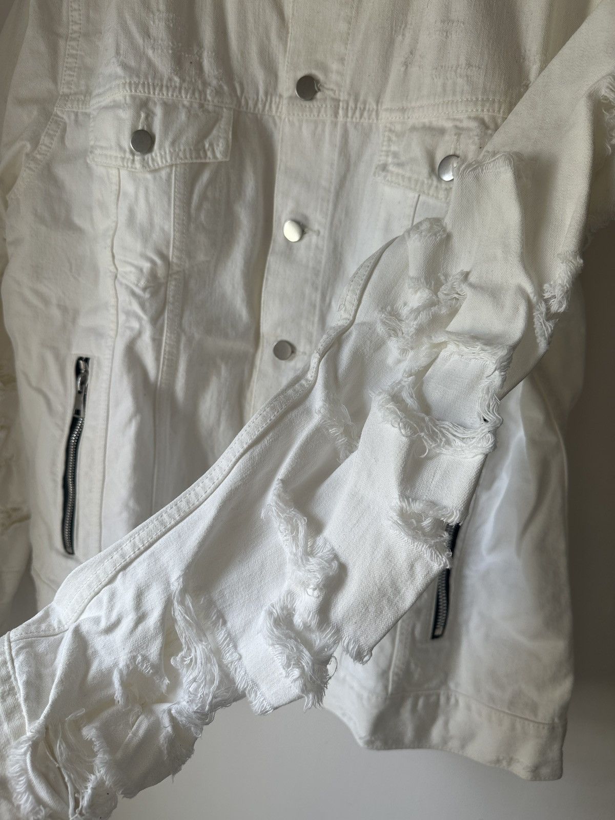 Balmain White Distressed Denim Jacket - 4