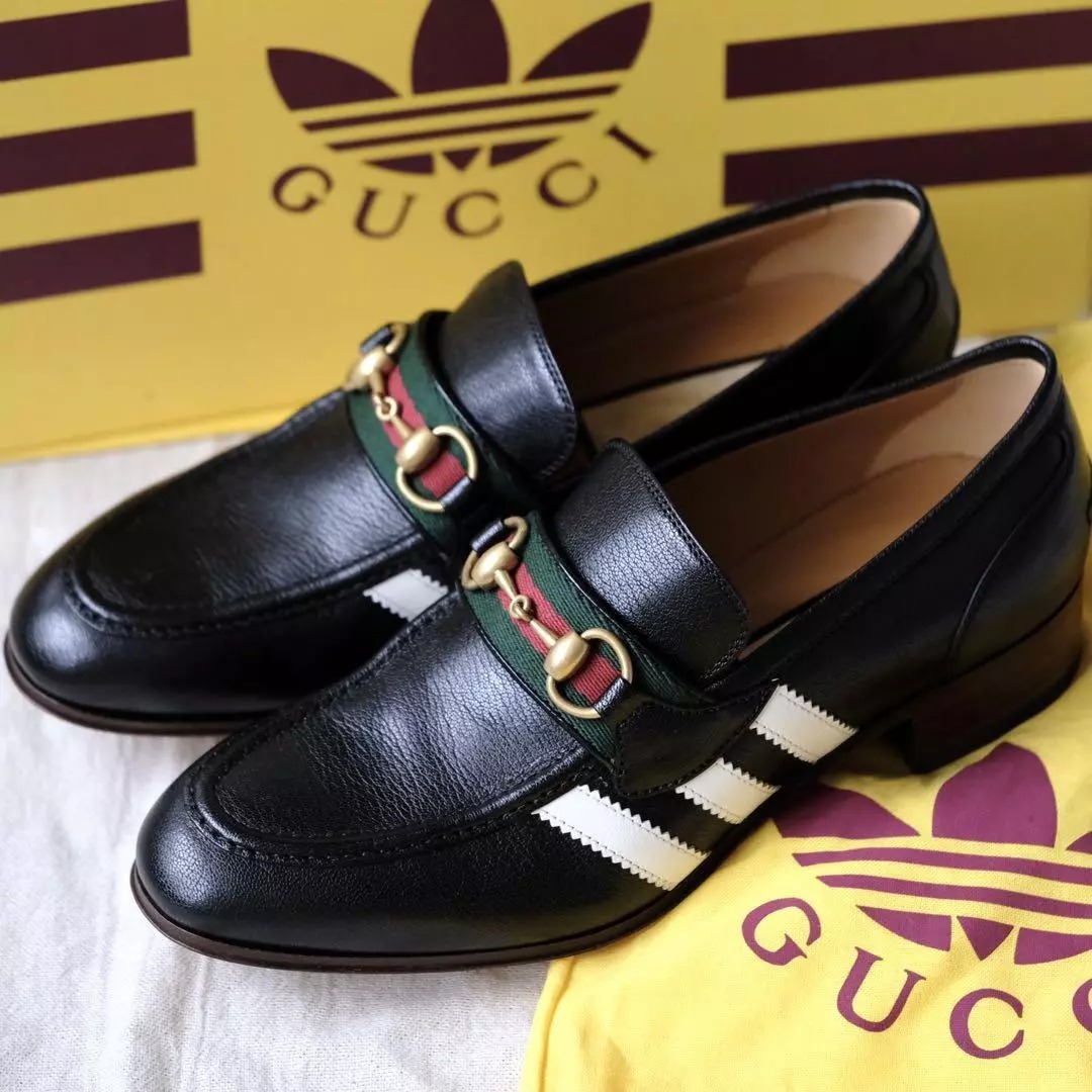 GUCCI × adidas Black Leather Horsebit Sherry Line Loafers Size 6 NEW - 1