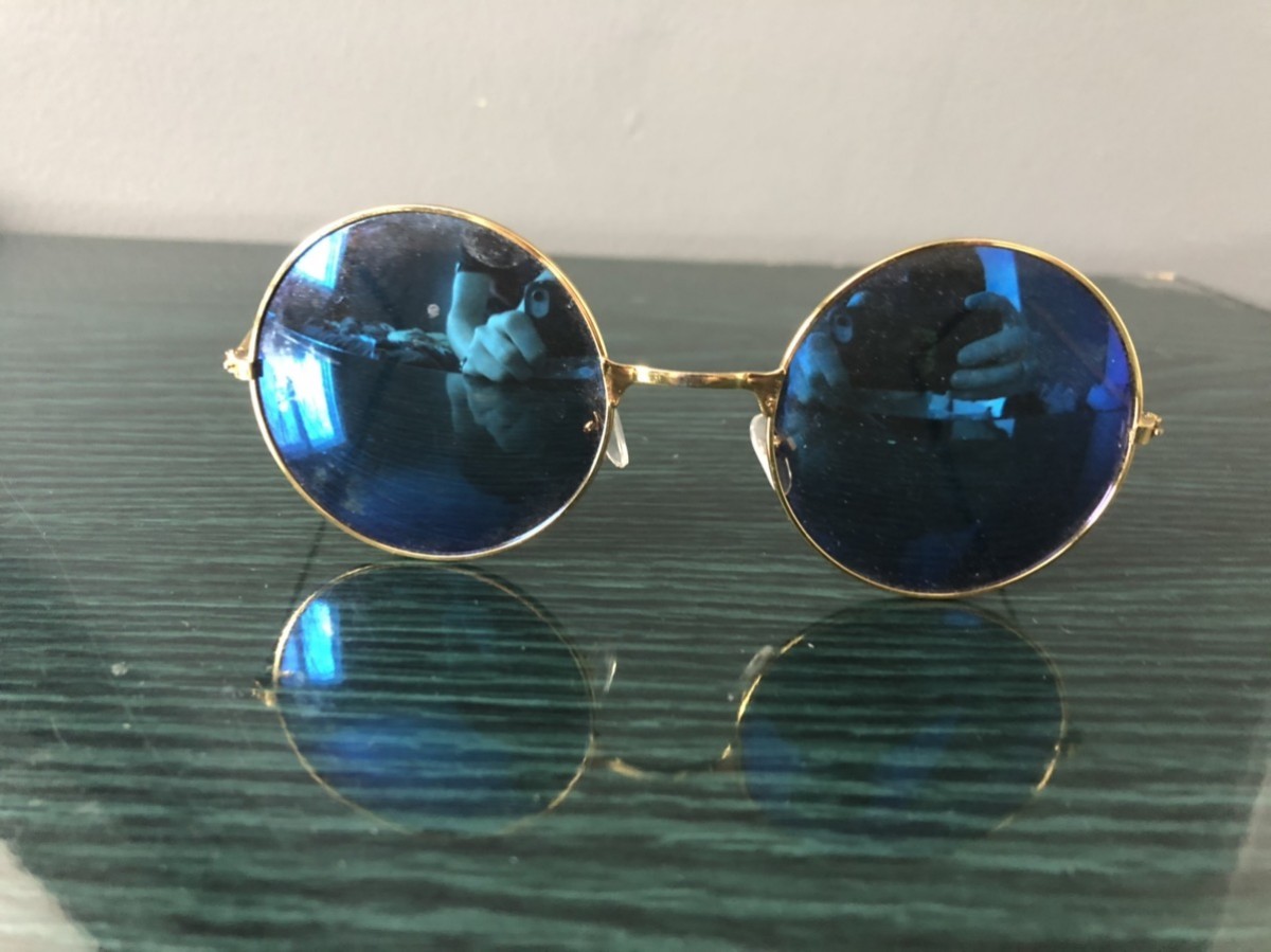 Vintage - Gold and blue round sunglasses - 1