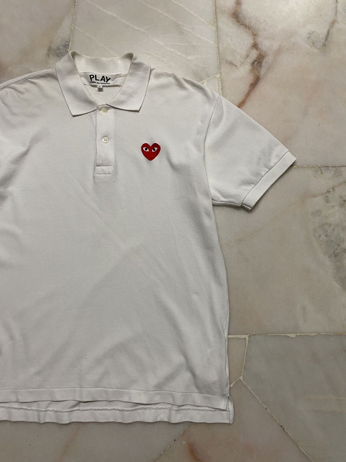 💥Vintage AD2012 Play Comme Des Garcons White Polo Tee - 4