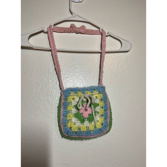 Unbranded - Handmade Crochet Granny Square Shoulder Bag Multicolor Floral Lined Strap Mini - 2