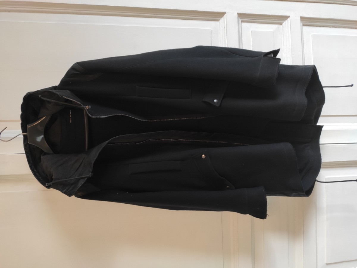 Isabel Benenato - GRAIL! Wool & leather hooded coat. Like Julius, Rick Owens - 2
