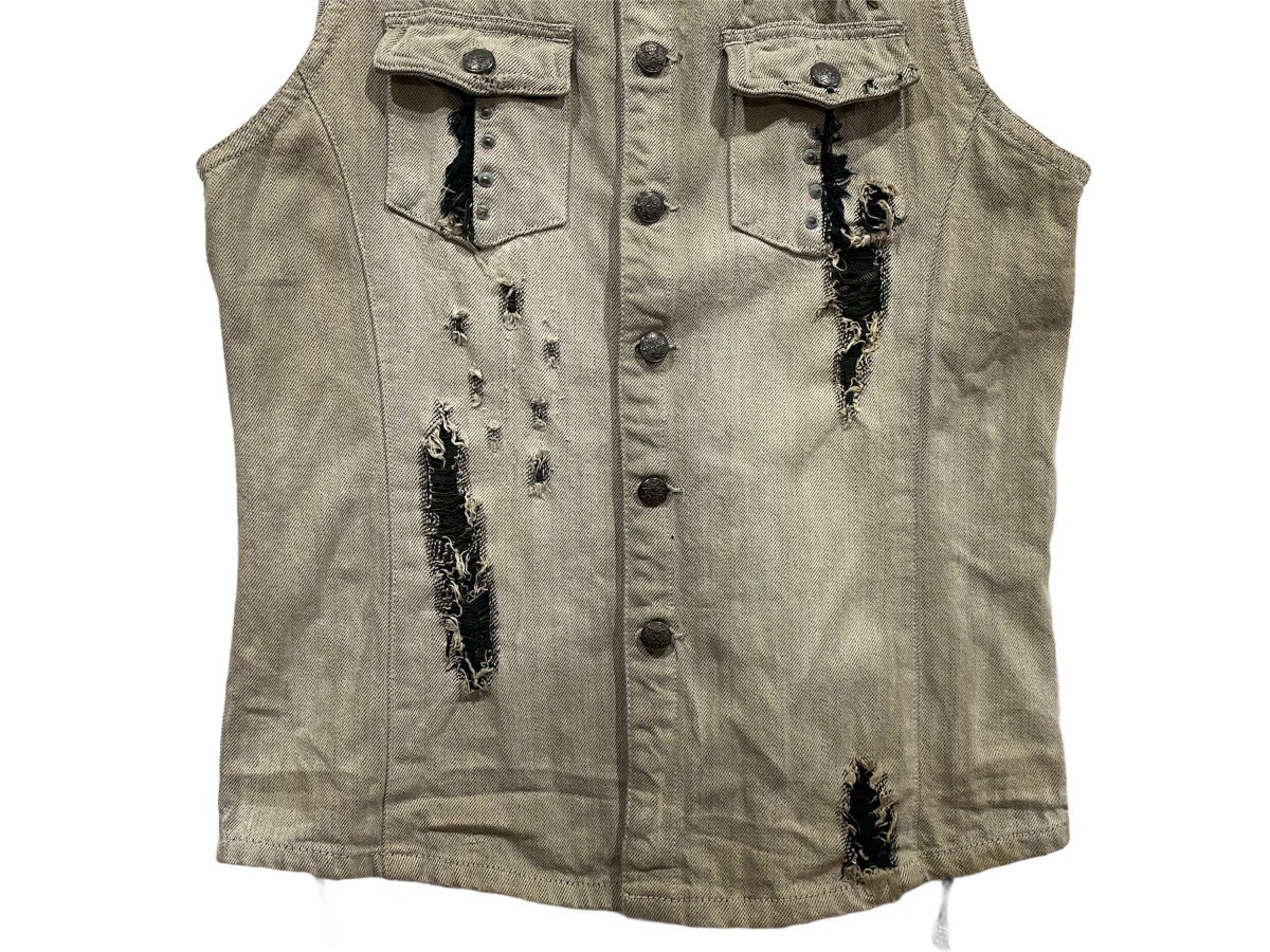 Distressed Denim - Mades Signature Style Sleeveless Distressed Denim Jacket - 5