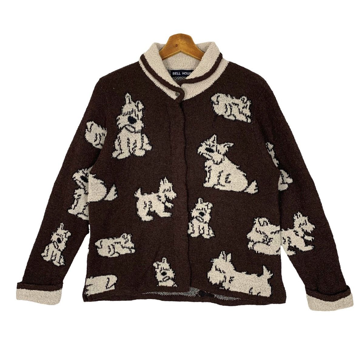 Japanese Brand - Vintage Bell House Puppy Dog All Over Print Knit Cardigan - 1