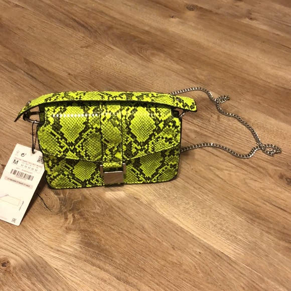 Zara Neon Animal Reptile Snake Print Mini City Bag - 5