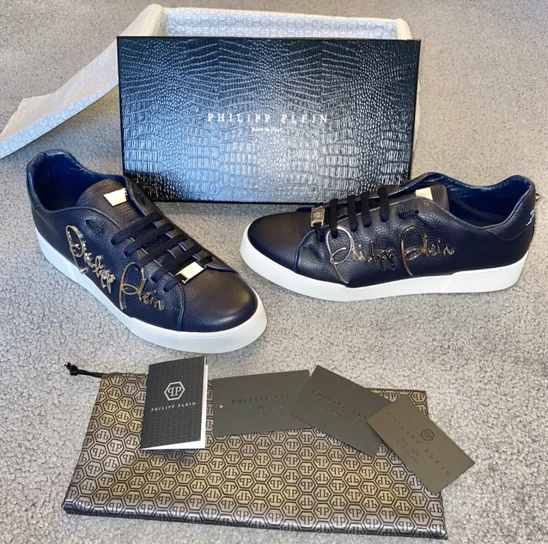 MEN'S PHILIPP PLEIN LOW-TOP LEATHER SIGNATURE SNEAKERS - 1